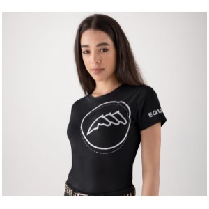 T-shirt nera da donna con maxi-logo stampato EQUILINE