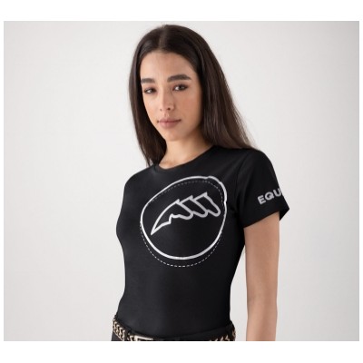 T-shirt nera da donna con maxi-logo stampato EQUILINE